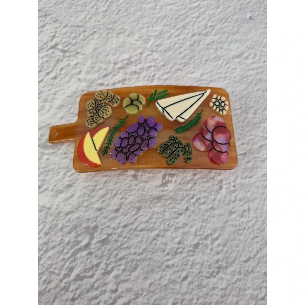 Jenni Lemons Charcuterie Board Hair Barrette Brown Multi Acetate Clip Novelty